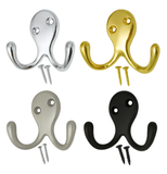 Double Robe Hook Wall Mounted – Polished Chrome, Brass, Satin, Black – Metal Coat Hooks with Matching Screws