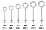 Heavy Duty BZP Eye Bolts – Bright Zinc Plated Steel – Sizes M6, M8, M10 (100mm–250mm)