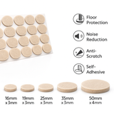 Felt Pads for Furniture – 16mm, 19mm, 25mm, 35mm, 50mm – Protect Floors & Prevent Scratches