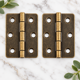 Mini Bronze Cabinet Hinges  – Pair of Decorative Miniature Hinges for Small Boxes, Drawers, Craft Projects (18mm x 16mm)