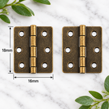 Mini Bronze Cabinet Hinges  – Pair of Decorative Miniature Hinges for Small Boxes, Drawers, Craft Projects (18mm x 16mm)