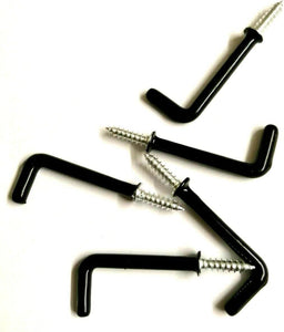 Sturdy Metal L Shape Square Hooks – Steel Screw-In Wall Hangers with Smooth Black Plastic Coating