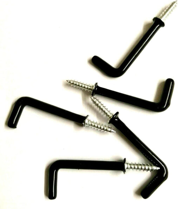 Sturdy Metal L Shape Square Hooks – Steel Screw-In Wall Hangers with Smooth Black Plastic Coating