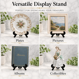 Black Plastic Easel Plate Display Stand – Decorative Holder for Plates, Pictures, Albums, Collectibles & Art – 3 Size Options