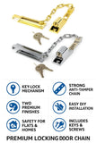 Locking Door Chain – Chrome or Electro Brass – Security Door Chain with Slide Lock for Wooden Internal & External Doors