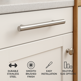 12mm Cabinet Pull Handle SSS – Satin Stainless Steel Cupboard & Drawer Handle – 96mm to 384mm Centres (Multiple Sizes Available)