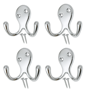 Double Robe Hook Wall Mounted – Polished Chrome, Brass, Satin, Black – Metal Coat Hooks with Matching Screws