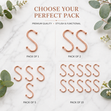 Copper Ball End S Hooks – Kitchen & Bathroom Storage Hangers for Pans, Utensils, Towels, Mugs, Rails and Racks