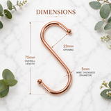 Copper Ball End S Hooks – Kitchen & Bathroom Storage Hangers for Pans, Utensils, Towels, Mugs, Rails and Racks