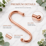 Copper Ball End S Hooks – Kitchen & Bathroom Storage Hangers for Pans, Utensils, Towels, Mugs, Rails and Racks