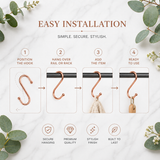 Copper Ball End S Hooks – Kitchen & Bathroom Storage Hangers for Pans, Utensils, Towels, Mugs, Rails and Racks