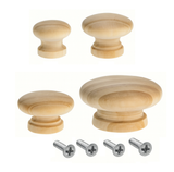 Pine Wood Cabinet Knobs with Insert & Screw – 30mm, 35mm, 40mm, 50mm Furniture Drawer & Door Handles
