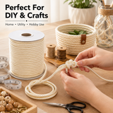 3mm Braided Rope Cord Cream – Strong Flexible Utility DIY Craft Rope for Macrame, Bundling, Garden & General Purpose Use