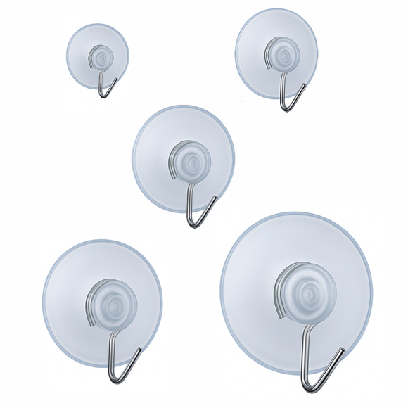 Clear Suction Hooks with Steel Hook – 19mm, 25mm, 32mm, 45mm & 50mm – Strong Window & Tile Suction Cup Hangers
