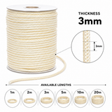 3mm Braided Rope Cord Cream – Strong Flexible Utility DIY Craft Rope for Macrame, Bundling, Garden & General Purpose Use