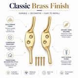 Brass Cleat Hooks Roman Blind Tie Back Hooks – Brass Cord Hooks for Curtains, Blinds & Washing Line Tie Downs – Pack of 2