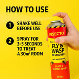 Fly & Wasp Killer Destroyer Fast Acting Professional Strength Aerosol spray for Indoor & Outdoor use total Insect Killer for Flying Insects Around The Home 300ml
