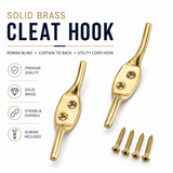 Brass Cleat Hooks Roman Blind Tie Back Hooks – Brass Cord Hooks for Curtains, Blinds & Washing Line Tie Downs – Pack of 2