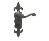 Fleur De Lys Suite Door Handle on Latchplate in Black/ latch/lock & Bathroom