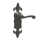 Fleur De Lys Suite Door Handle on Latchplate in Black/ latch/lock & Bathroom