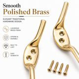 Brass Cleat Hooks Roman Blind Tie Back Hooks – Brass Cord Hooks for Curtains, Blinds & Washing Line Tie Downs – Pack of 2