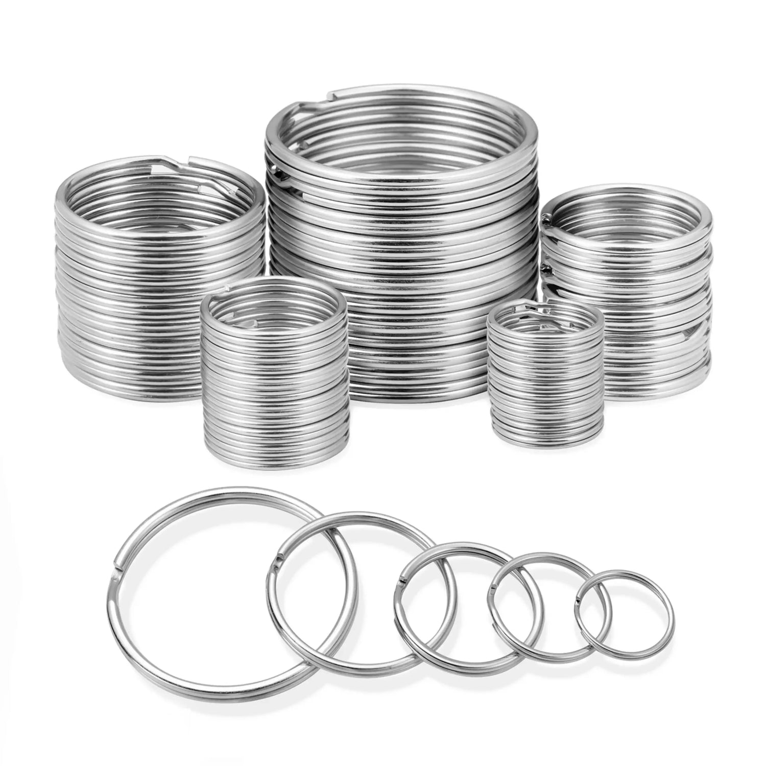 Split Key Rings – Heavy-Duty Silver Metal O-Ring Keychain Holder (20mm, 25mm, 32mm, 38mm, 50mm, 76mm – Multi-Size Pack)