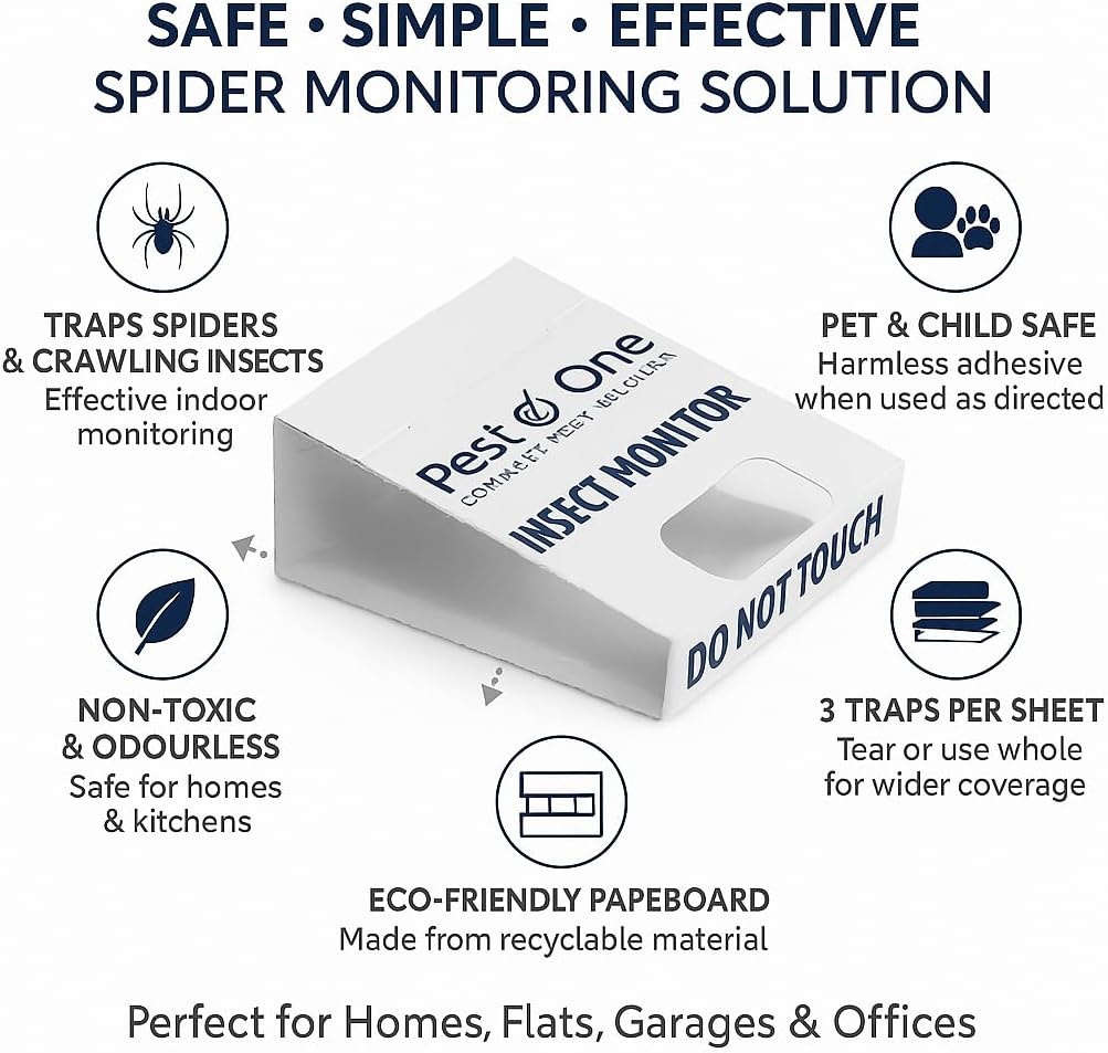 Spider Glue Traps for Home Indoor Use – Sticky Crawling Insect Traps for Spiders, Ants & Silverfish – Non-Toxic Pest Monitoring Pads with Adhesive Backing