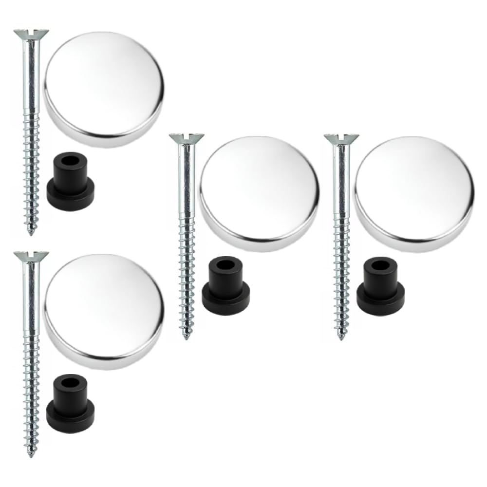 Mirror Screws & LARGE Caps Threaded Bolt Screws with Polished Chrome  Flat Caps 20mm & Rubber Washers - Pack of 4 & 8