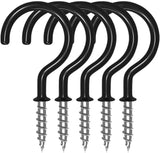 Black Plastic Coated ShoulderedCup Hooks – Screw-In Wall Hooks for Mugs, Keys, Tools, Lights & Hanging Storage