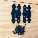 Black Fleur De Lys Hinges – Wrought Cast Iron Tudor Snake Style Door & Cupboard Decorative Hinges