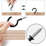 Black Plastic Coated ShoulderedCup Hooks – Screw-In Wall Hooks for Mugs, Keys, Tools, Lights & Hanging Storage