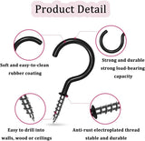 Black Plastic Coated ShoulderedCup Hooks – Screw-In Wall Hooks for Mugs, Keys, Tools, Lights & Hanging Storage