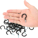 Black Plastic Coated ShoulderedCup Hooks – Screw-In Wall Hooks for Mugs, Keys, Tools, Lights & Hanging Storage