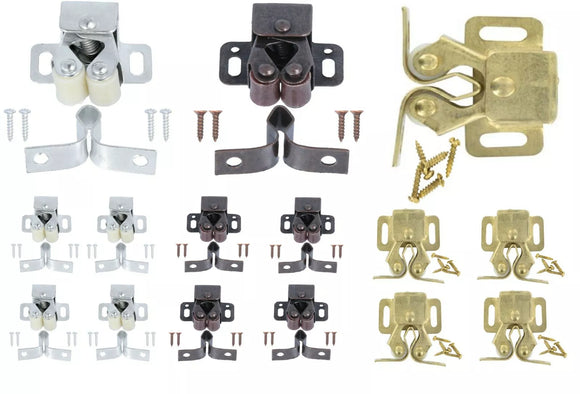 Double Roller Catch – Chrome, Brass, or Bronze Finish – Cabinet, Cupboard & Wardrobe Door Latch with Strike Plate