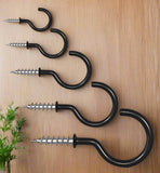 Black Plastic Coated ShoulderedCup Hooks – Screw-In Wall Hooks for Mugs, Keys, Tools, Lights & Hanging Storage