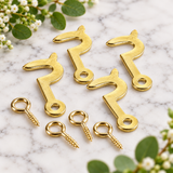 Hook & Eye Screw Side  25mm, 30mm – Electro Brass Plated Self-Tapping Fastener Clasp Hooks for Picture Frames, Mirrors & Jewellery Boxes