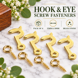 Hook & Eye Screw Side  25mm, 30mm – Electro Brass Plated Self-Tapping Fastener Clasp Hooks for Picture Frames, Mirrors & Jewellery Boxes
