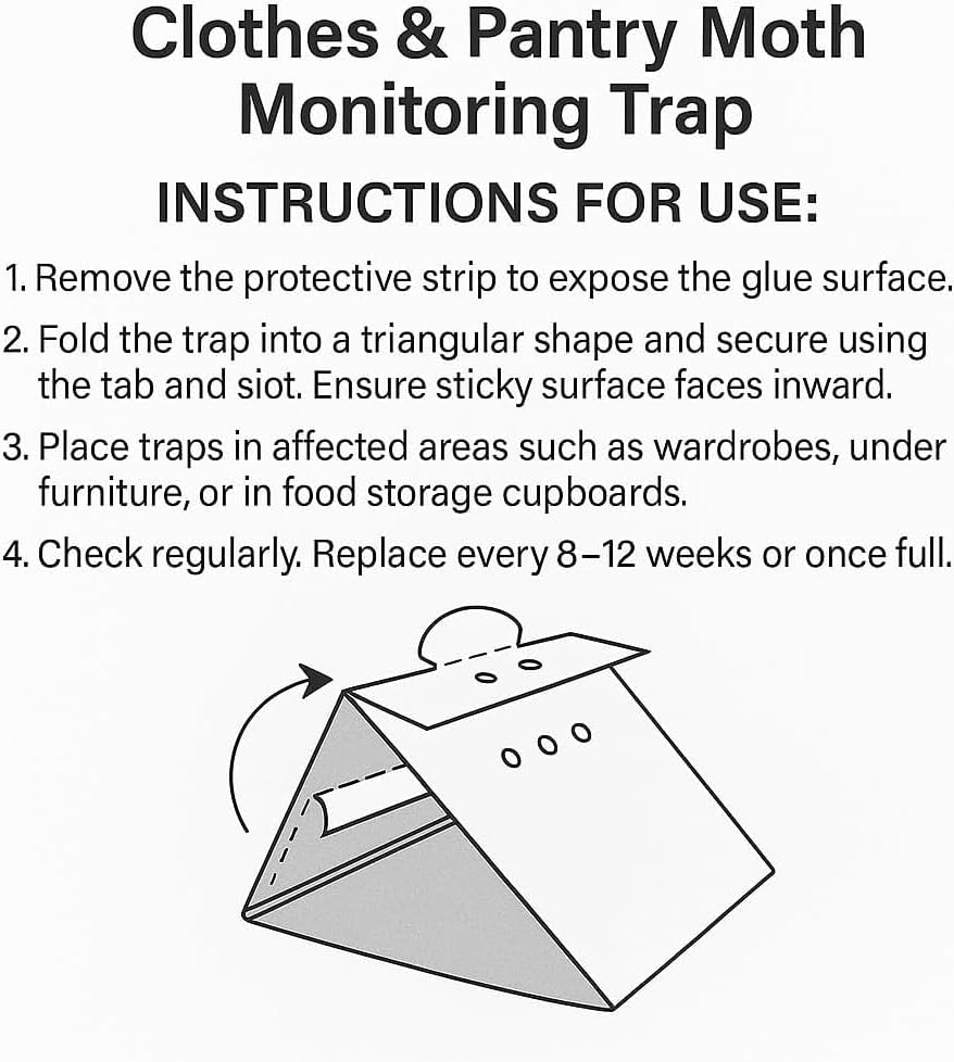Clothes and Pantry Moth Monitoring Trap Non-Toxic Pheromone Moth Sticky Trap Odourless for Wardrobe and Cupboard Easy Set-Up Long-Lasting (8-12 Weeks)