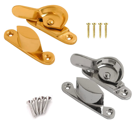 Fitch Fastener – Brass & Polished Chrome Plated – Secure Sash Window Lock Catch – Traditional Diecast Design