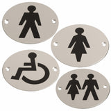 Disc Screen Printed Door Sign – Male, Female, Unisex, Disabled – Satin Aluminium Finish – 76mm Round