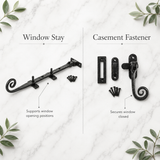 Monkeytail Window Fasteners and Stays – Black Ironmongery Casement Hardware Set
