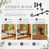 Monkeytail Window Fasteners and Stays – Black Ironmongery Casement Hardware Set