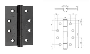 Pair of MATT BLACK BALL BEARING HINGES 4"/100mm HEAVY DUTY Strong Steel Country Door Pair Grade 7 - Sisi UK Ltd