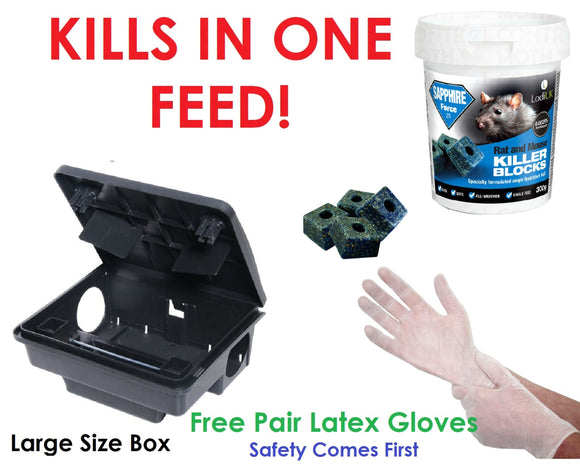 Professional Rat Mouse Mice Killer Poison Blocks & Rodent Bait Station Box (1 Box + 300g Block)