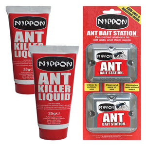 Nippon Ant Insect Killer Kit for Home & Garden Black Ant Control (2 x Liquid Gel 25g with 2 x Ant Bait Stations) - Sisi UK Ltd