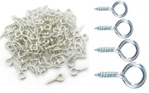 50 x 16mm TINY SMALL CHROME STEEL PICTURE WIRE FRAME SCREW EYE HOOK Mini Hanging Ring - Sisi UK Ltd