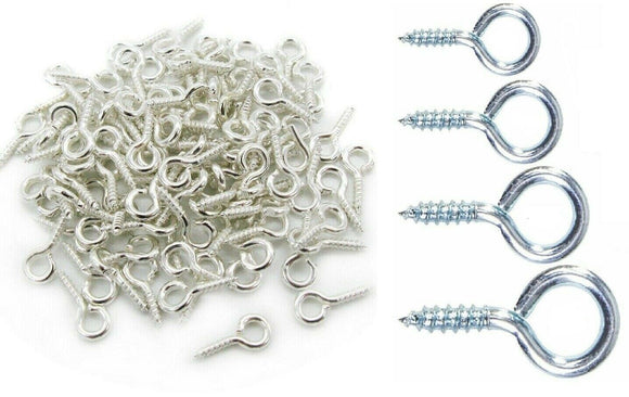 50 x 16mm TINY SMALL CHROME STEEL PICTURE WIRE FRAME SCREW EYE HOOK Mini  Hanging Ring