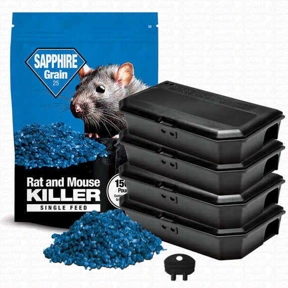 MOUSE BAIT STATION WITH PROFESSIONAL BAIT GRAIN - SINGLE FEED KILLER BRODIFACOUM AT 0.0025% - THE MAXIMUM LEGAL STRENGTH