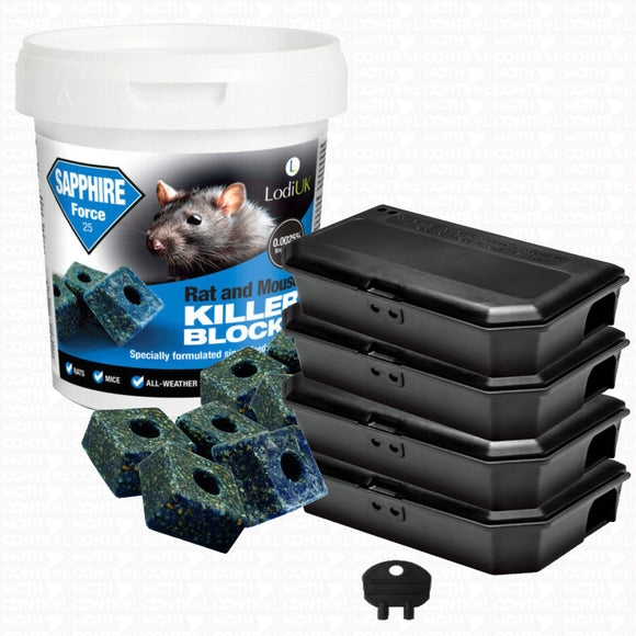 Mouse Mice Bait Box & Block Baits Single Feed Killer Kit (4 Boxes & 300g Block)