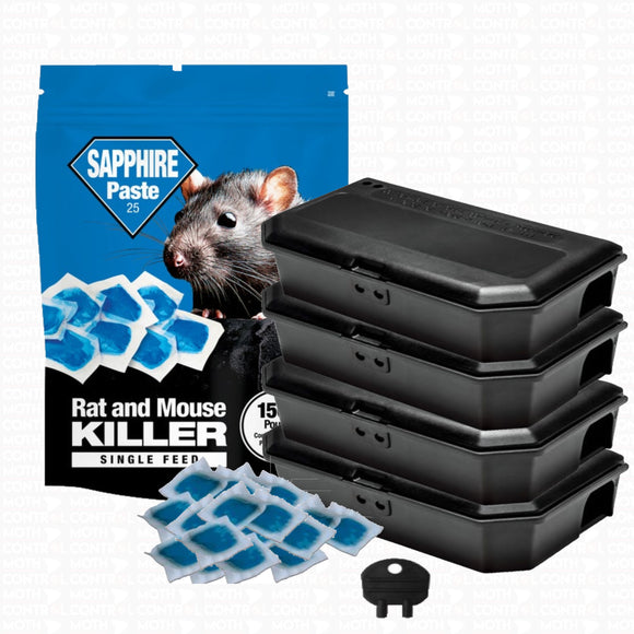MOUSE BAIT STATION WITH PROFESSIONAL BAIT BLUE PASTA - SINGLE FEED KILLER BRODIFACOUM AT 0.0025% - THE MAXIMUM LEGAL STRENGTH